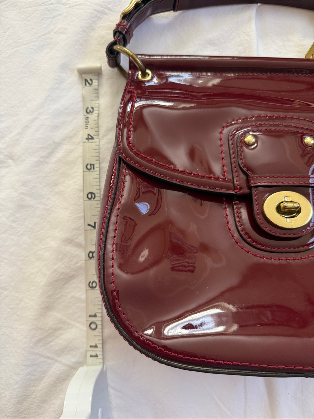 Coach Willis Top Handle Handbag in Crimson Red Patent Leather - Picture 13 of 15